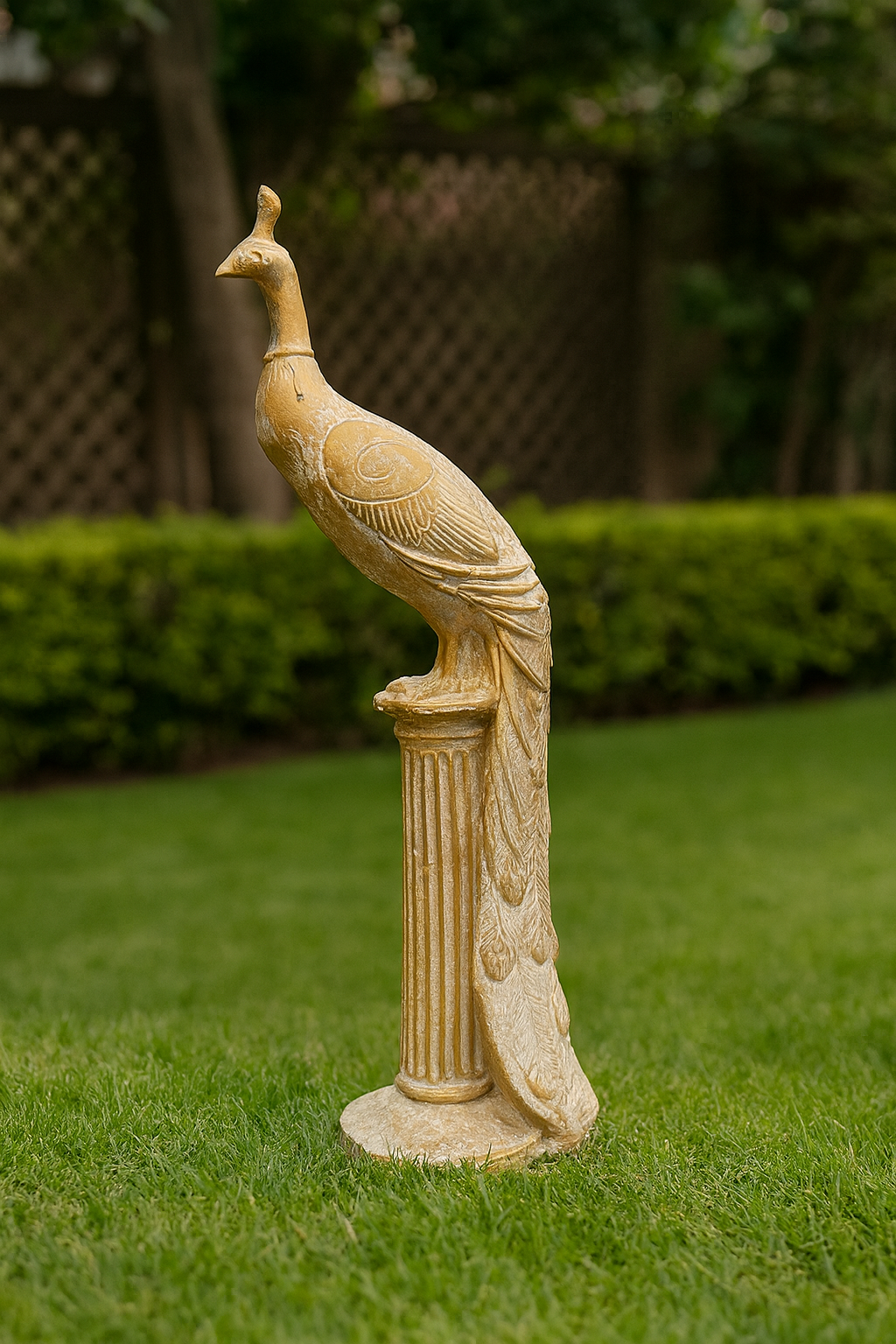 Antique-Style Peacock Sculpture For Lawn – Verdigris Finish Ameer & Sons