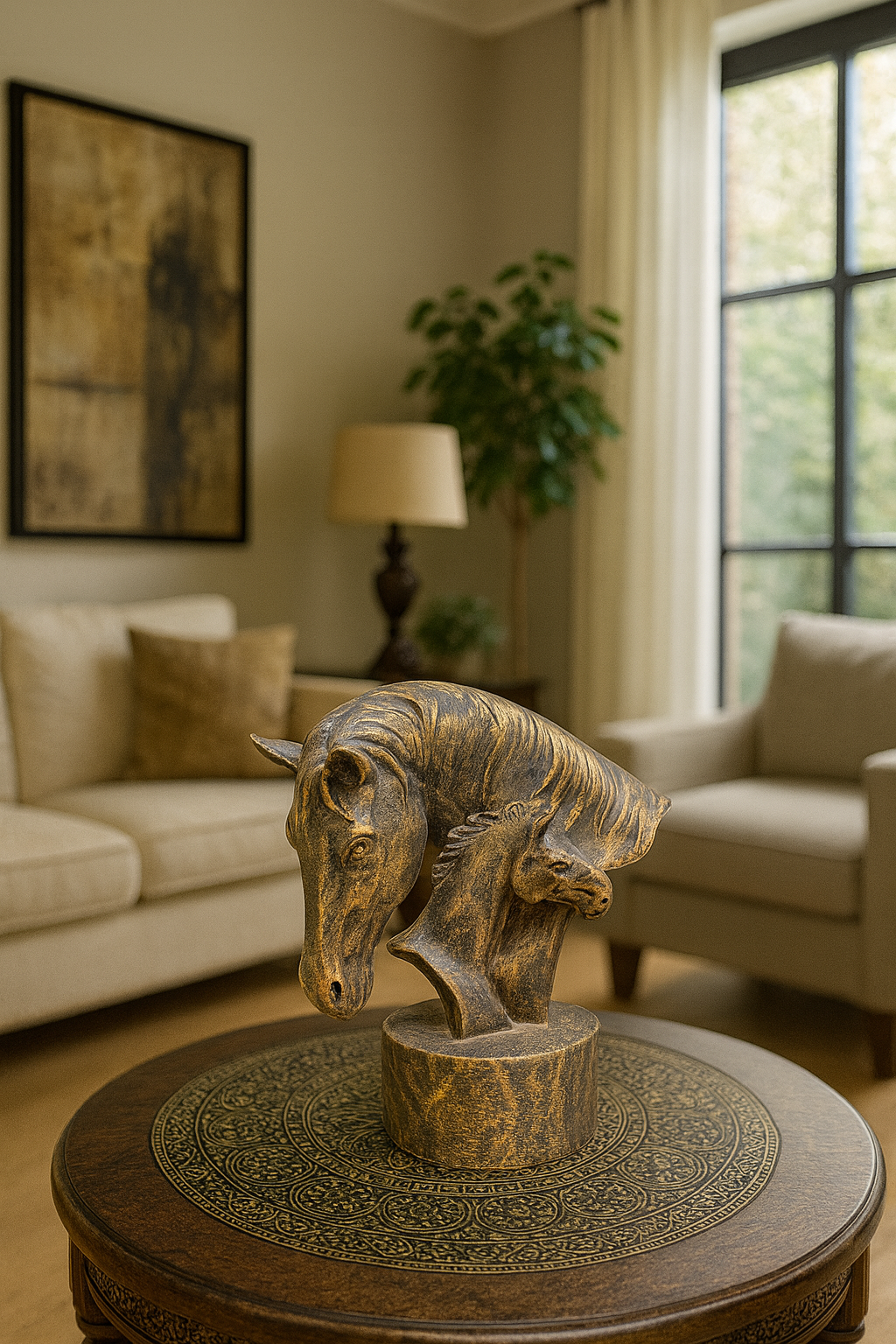 Mother of Horse Sculpture – Antique Gold Finish SHAHI ANDAAZ