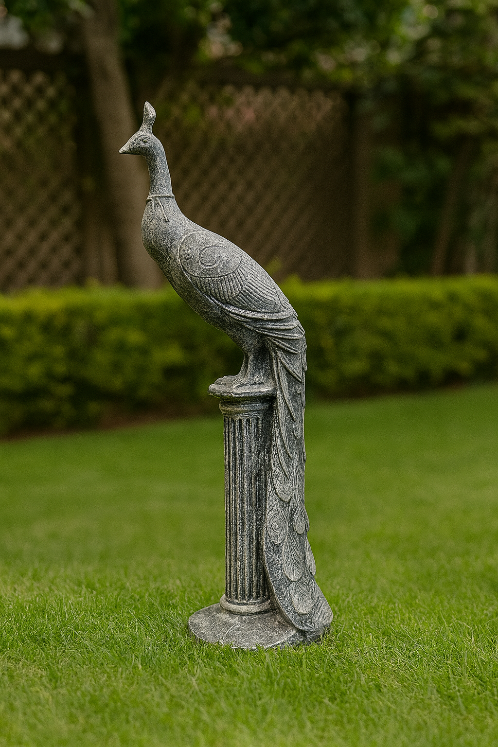 Antique-Style Peacock Sculpture For Lawn – Verdigris Finish Ameer & Sons