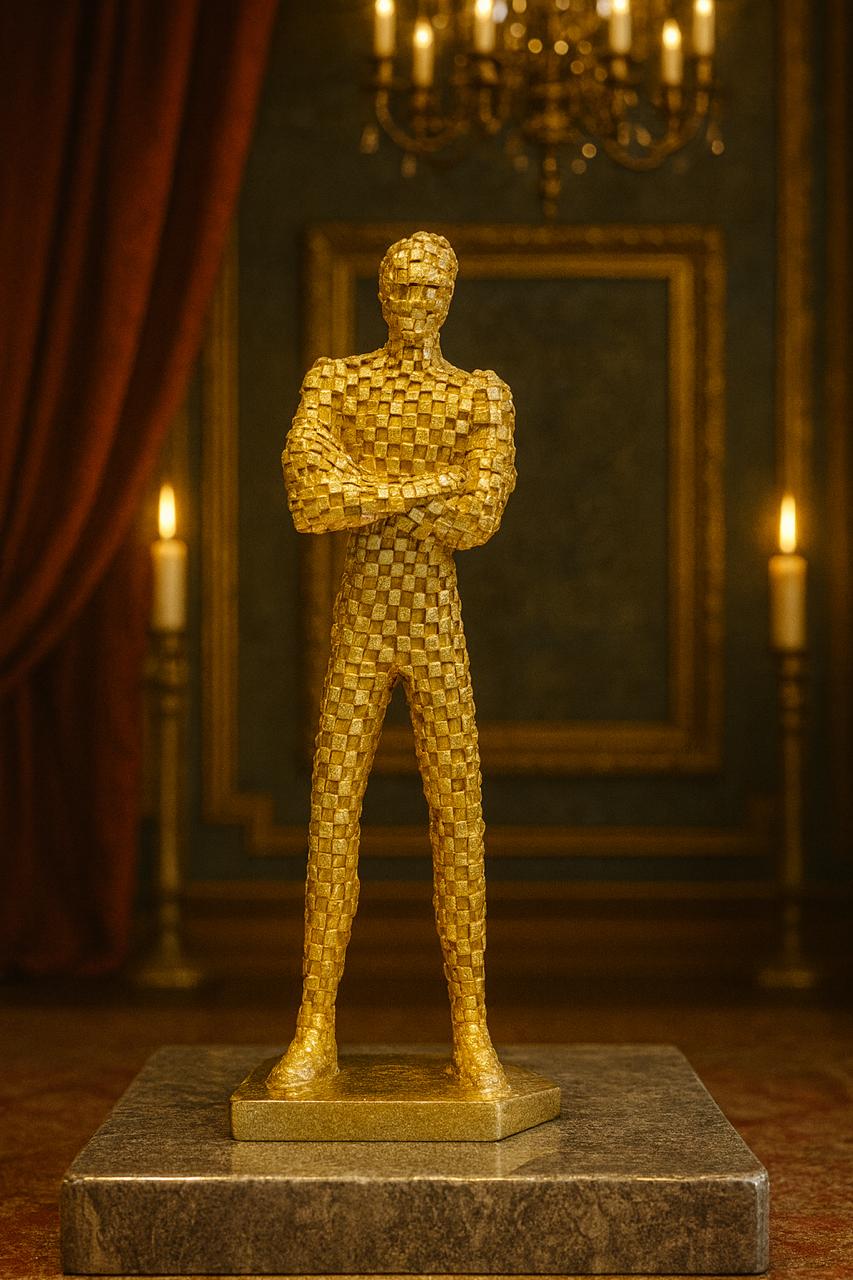 Modern Geometric Human Figure Sculpture – Gold Mosaic Finish SHAHI ANDAAZ