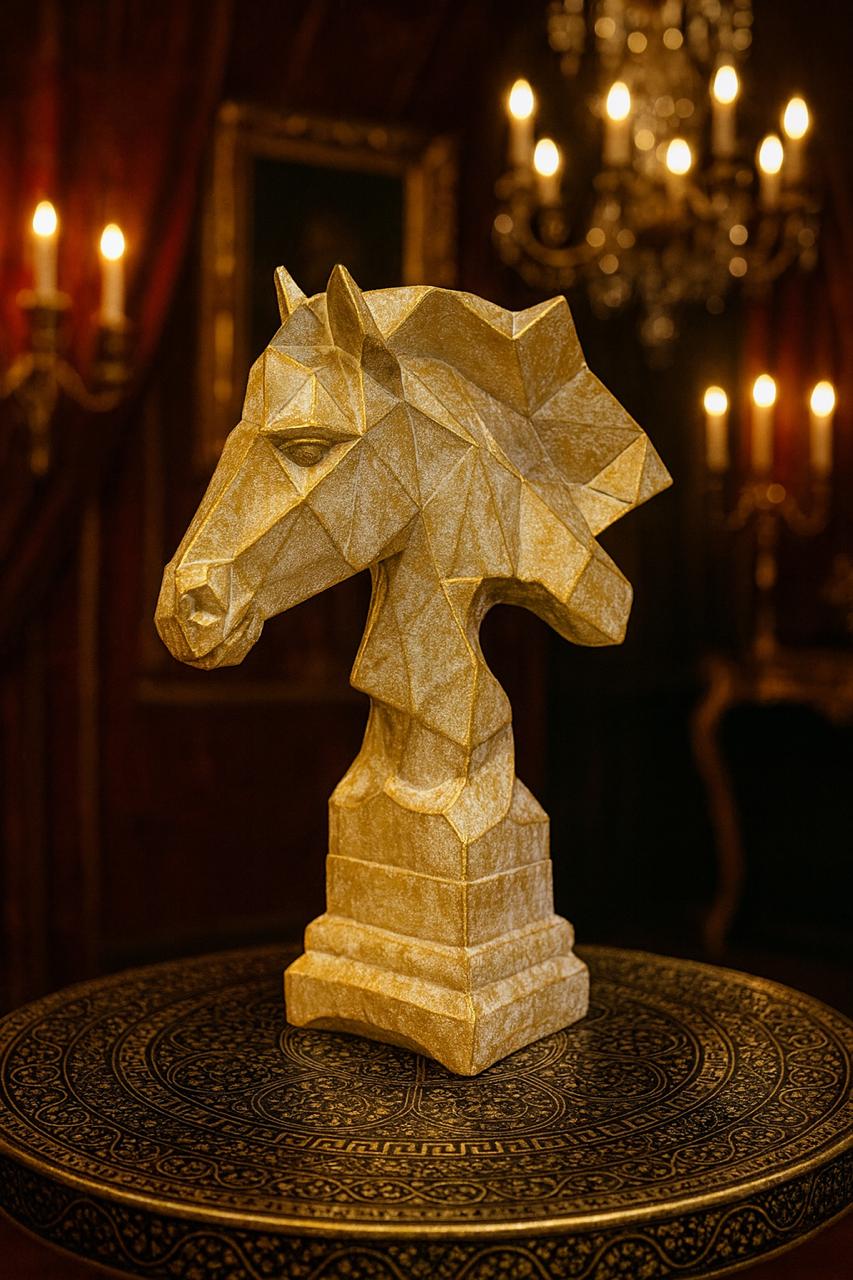 Geometric Horse Head Sculpture – Matte Gold Finish SHAHI ANDAAZ