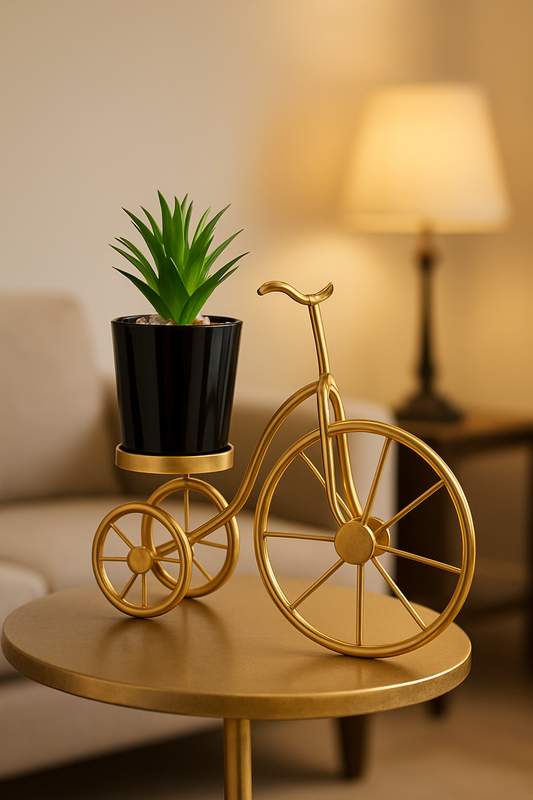 Golden Tricycle Planter with Black Pot – SHAHI ANDAAZ