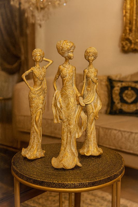 Elegant Golden Lady Figurine Set – Trio of Grace SHAHI ANDAAZ