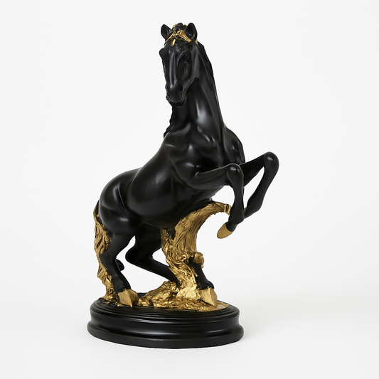 The Midnight Stallion – Matte Black & Gold Rearing Horse Ameer & Sons