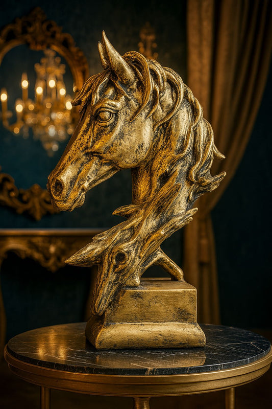 Majestic Golden Horse Duo Sculpture – Royal Decor Accent Muzamil Decor