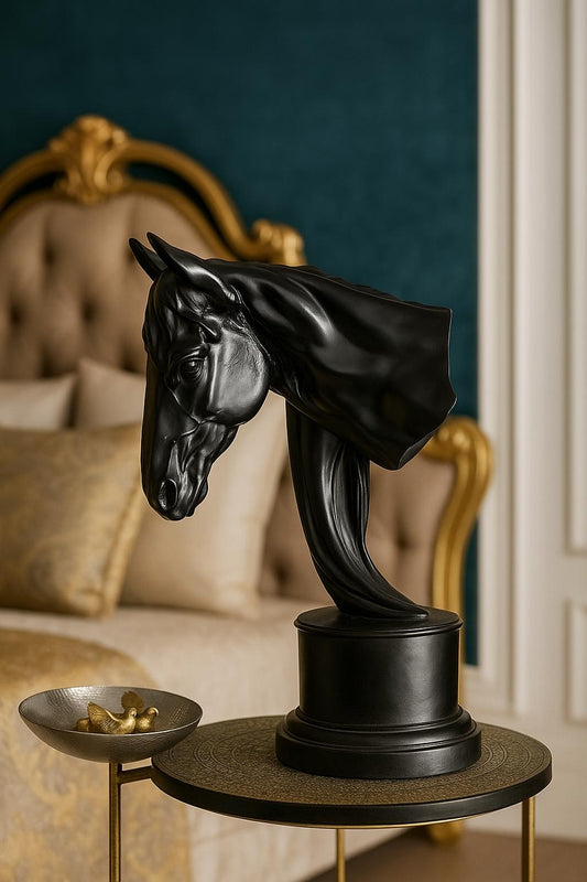 Elegant Black Horse Head Sculpture – Modern Resin Art Ameer & Sons
