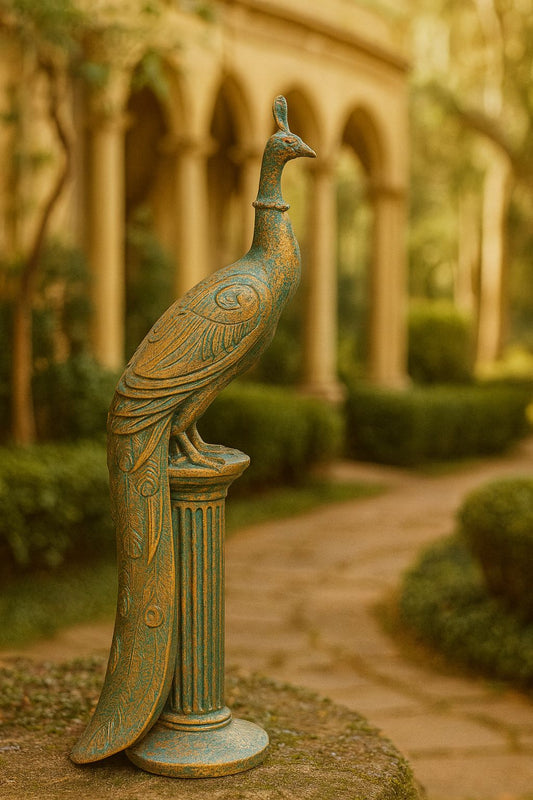 Antique-Style Peacock Sculpture For Lawn – Verdigris Finish Ameer & Sons