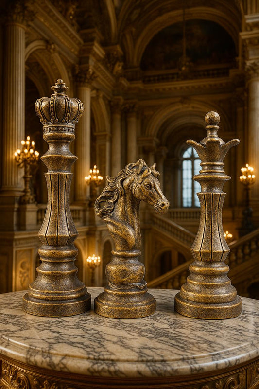 Luxury Oversized Chess Piece Sculptures – King, Queen & Knight Set Ameer & Sons