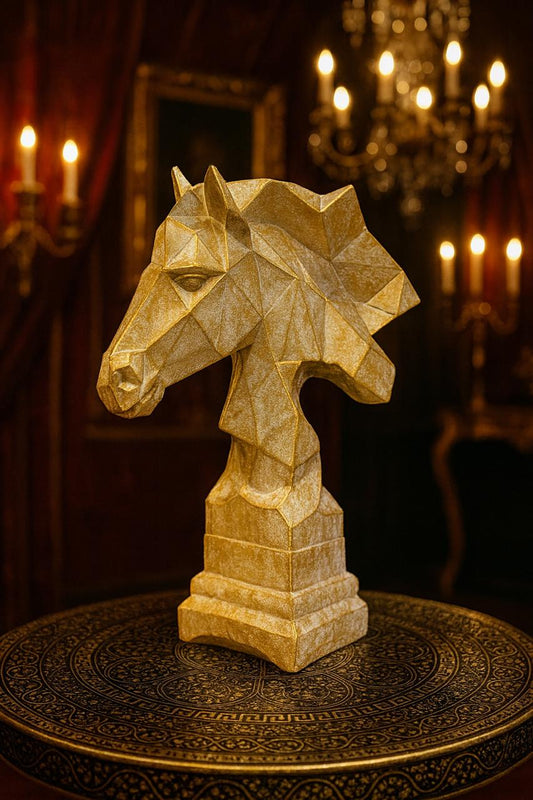 Geometric Horse Head Sculpture – Matte Gold Finish SHAHI ANDAAZ