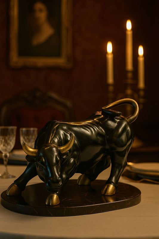 SHAHI ANDAAZ Bull Sculpture – Black & Gold Finish Muzamil Decor